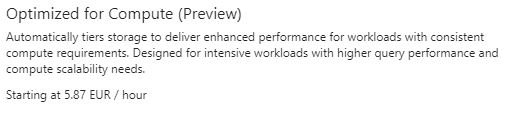 SqlWaldorf's tweet photo. New #Azure Data Warehouse tier released in public preview, optimized for more heavy compute:
https://t.co/SJKxW2VQiQ
#AzureDataWarehouse https://t.co/bPiRIpQauy