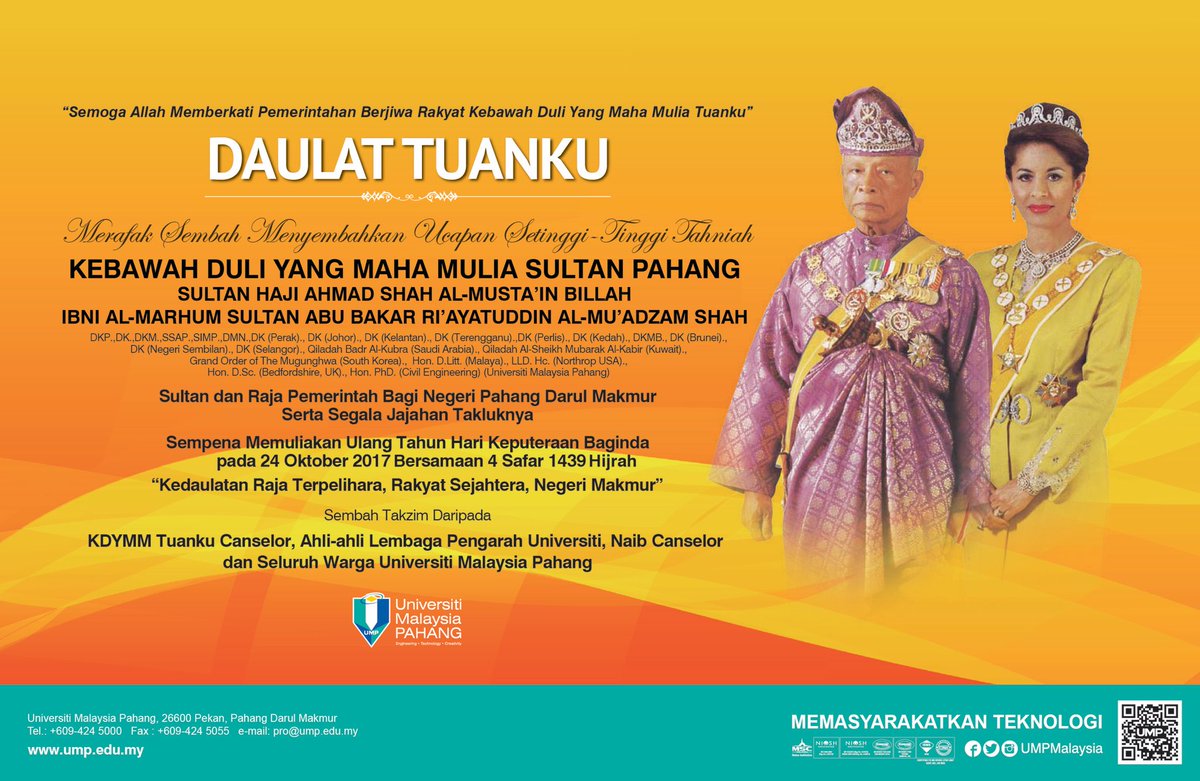 umpsamalaysia's tweet photo. Semoga Allah Memberkati Pemerintahan Berjiwa Rakyat Kebawah Duli Yang Maha Mulia Sultan Pahang. Daulat Tuanku. https://t.co/FcxWfOMFT3