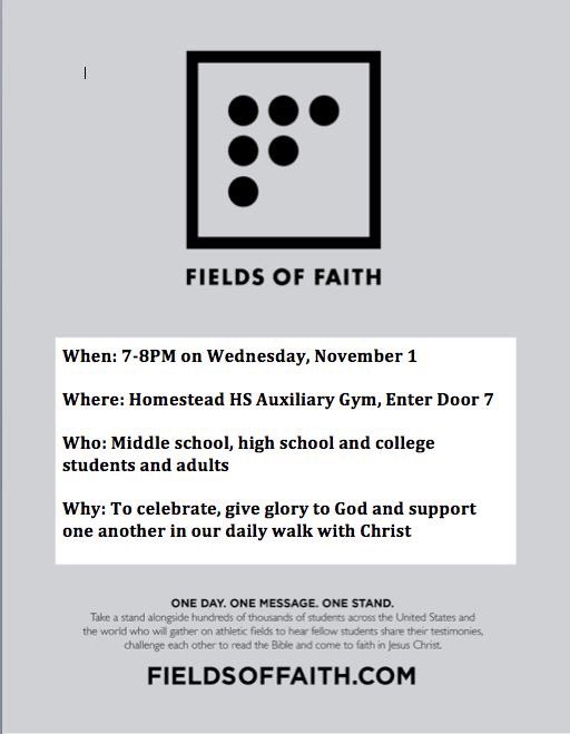 NEIndianaFCA's tweet photo. We'd love to have you join us at the Fort Wayne area Fields of Faith event. Questions? Contact Debbie Wildrick at dwildrick@fca.org #FOF2017 https://t.co/hHbs101dBw