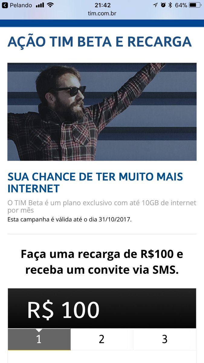 Para quem ainda não tiver o Beta ou quiser indicar para um amigo. A Tim está com promoção.
#timBETA 
#TimBetaAjudaTimBeta 
#BetaAjudaBeta 
#betaseguebeta 
#timBETA