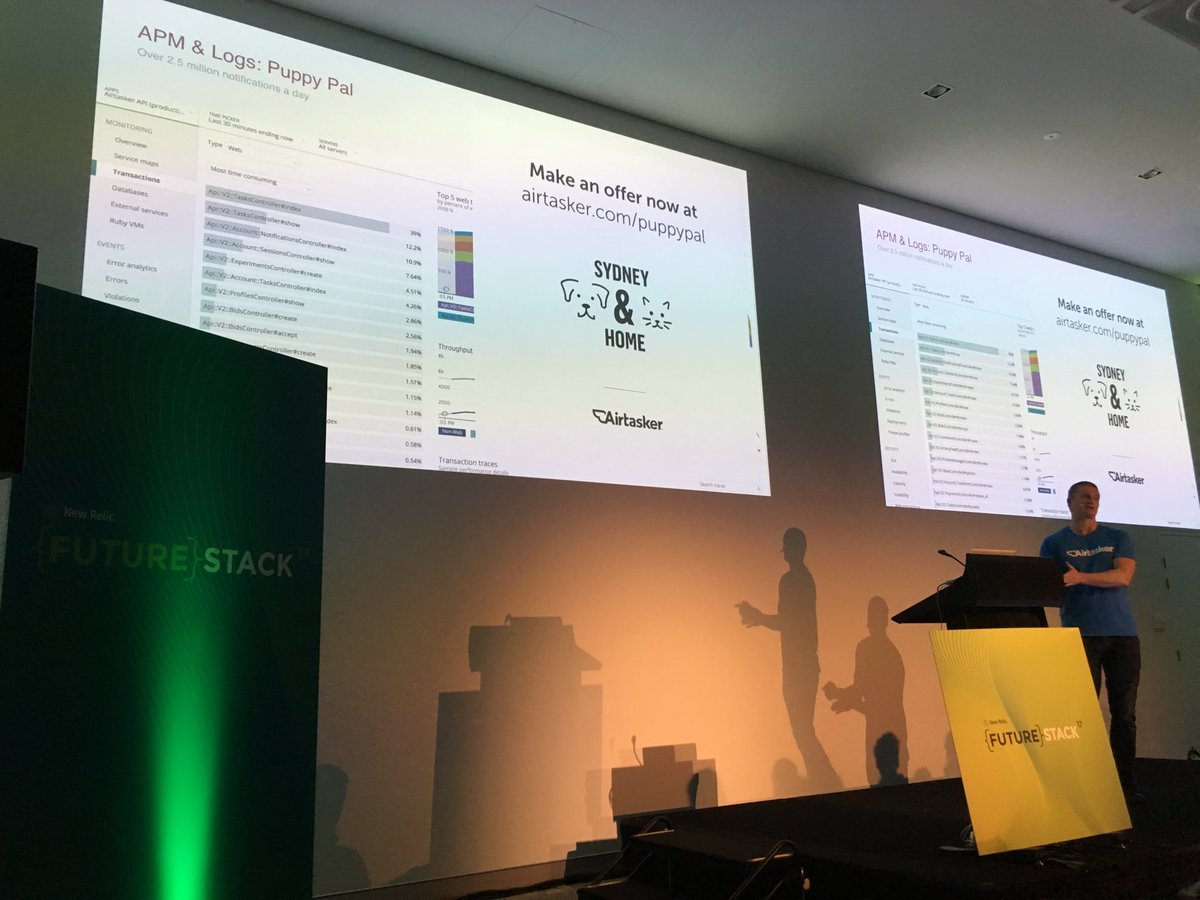 laughingmind's tweet photo. Great @newrelic deepdive by @Airtasker CTO #futurestack as he reviews #loadfail analytics of key viral ads, forensic detail for recovery https://t.co/5xH8y3Qb8Y