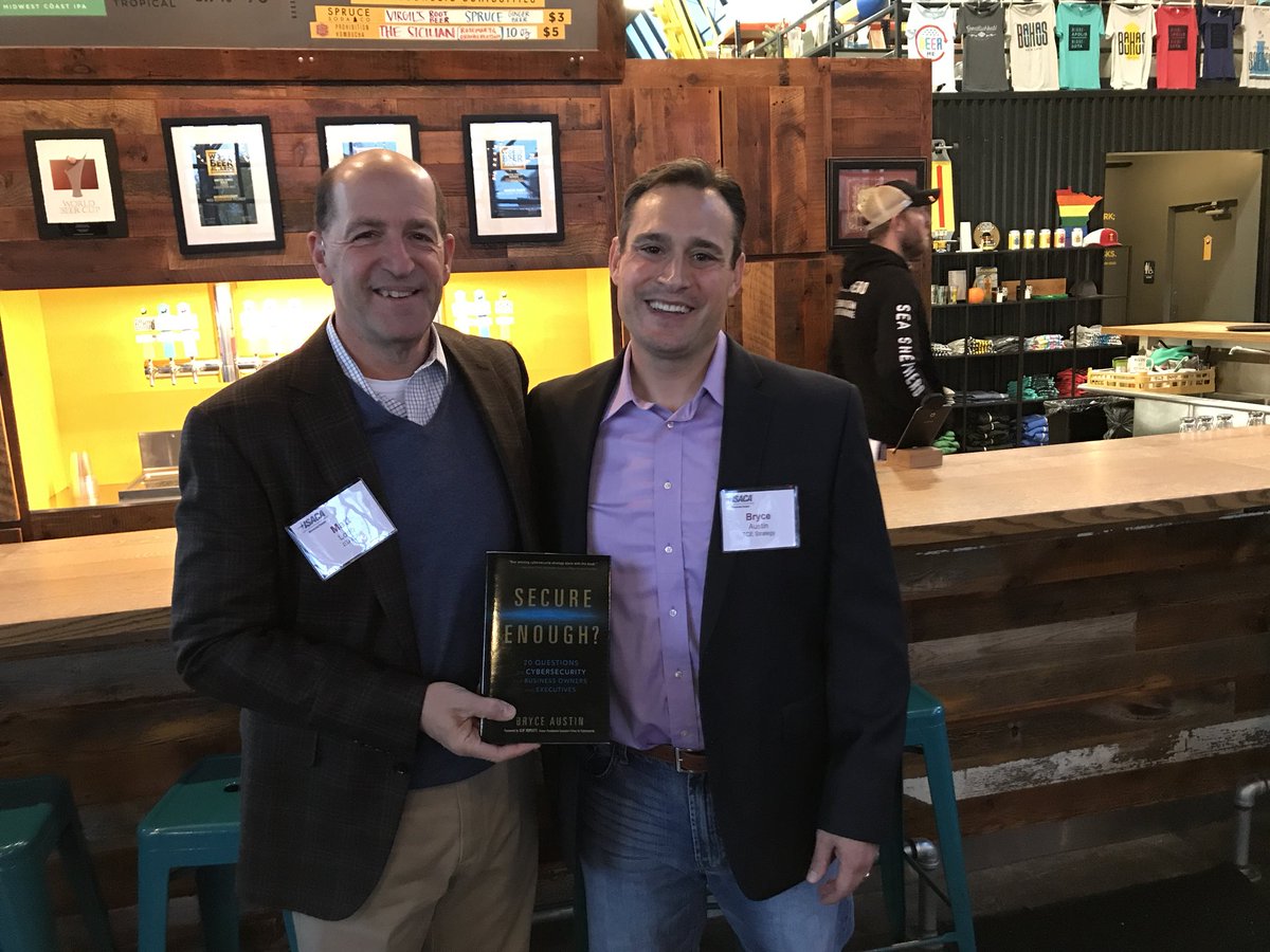 brycea's tweet photo. I am honored to deliver a copy of #secureenough to @mattloeb the president of #ISACA ! https://t.co/YwnF7a7dPw