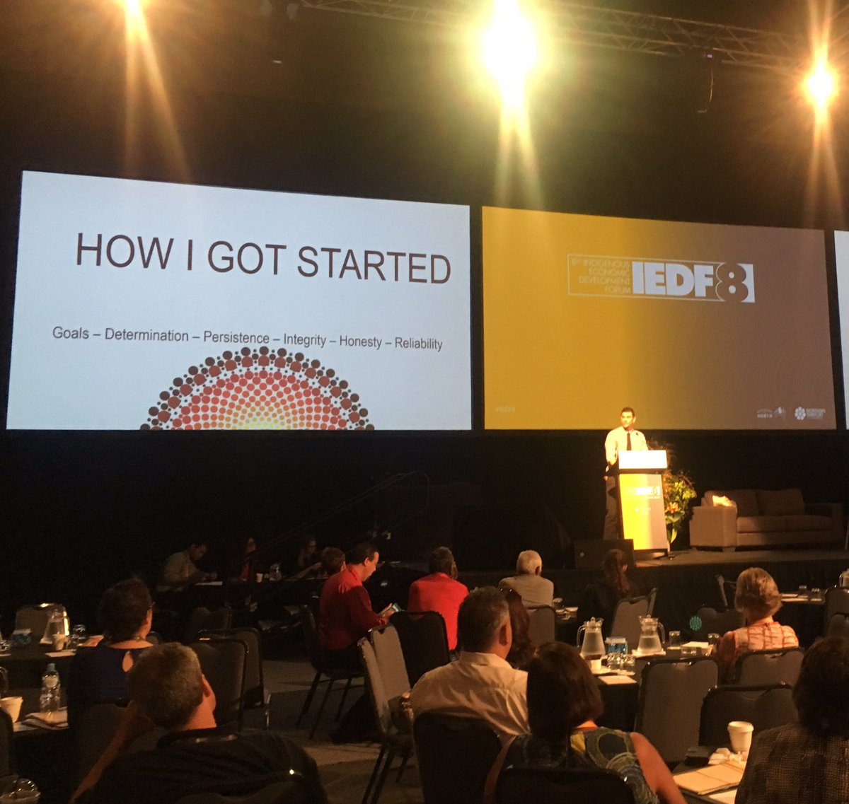 IndigenousBizAU's tweet photo. Ray Pratt: networking and collaboration help create choice. Great advice. #IEDF8. https://t.co/4muJR0scbM