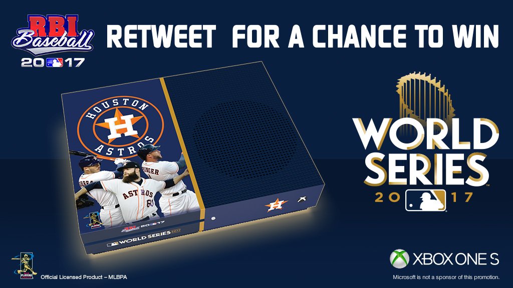 Got a treat for one lucky soul. RT for a chance to win your very own exclusive <a href="/RBIGAME/">R.B.I. Baseball</a> @Astros #WorldSeries <a href="/Xbox/">Xbox</a> One S!