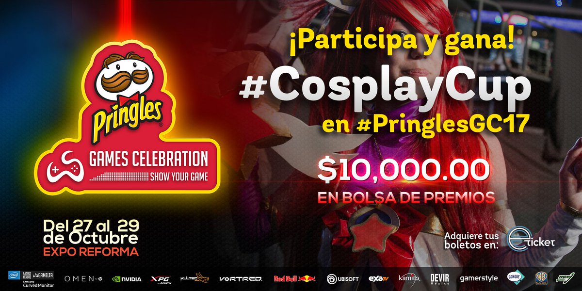 Gamelta's tweet photo. ¡Participa en la #CosplayCup 👻 de #PringlesGC17!
¡Demuestra tu talento y participa por un pool de 💸$10,000 MXN💸!. 👉 https://t.co/TtFXeiZa7Z https://t.co/KkuxY9Vvaa