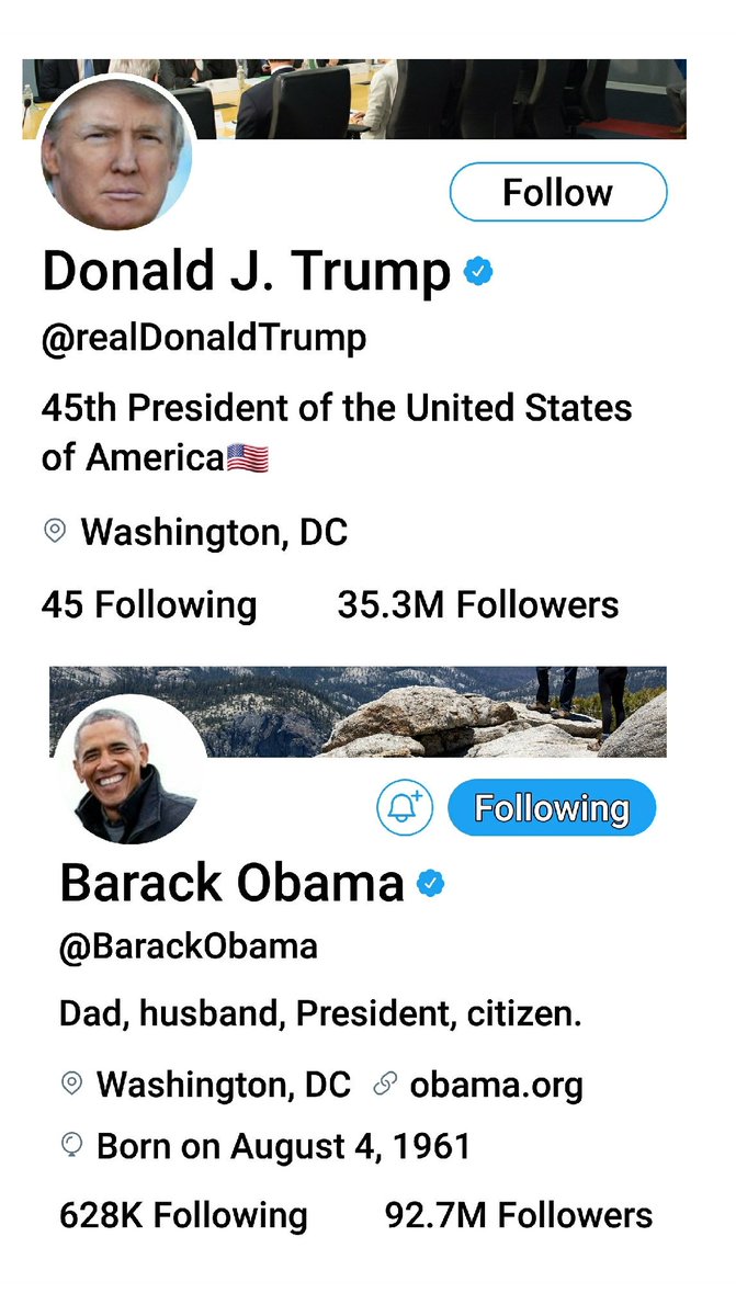 MotherSquid's tweet photo. @braintrst @FrenchieButts @Newsweek And then there's this...trump#45, the self-professed "Twitter President" can't amass half the followers of #44Obama. trumps a little putz 😈. https://t.co/favoOeA0wh