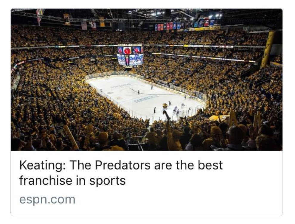 PredsNHL's tweet photo. And thanks to @espn for the No. 1 ranking in sports! #Preds #Smashville 

📖 >> https://t.co/hJGg156VYu https://t.co/ZjhblE1MKP