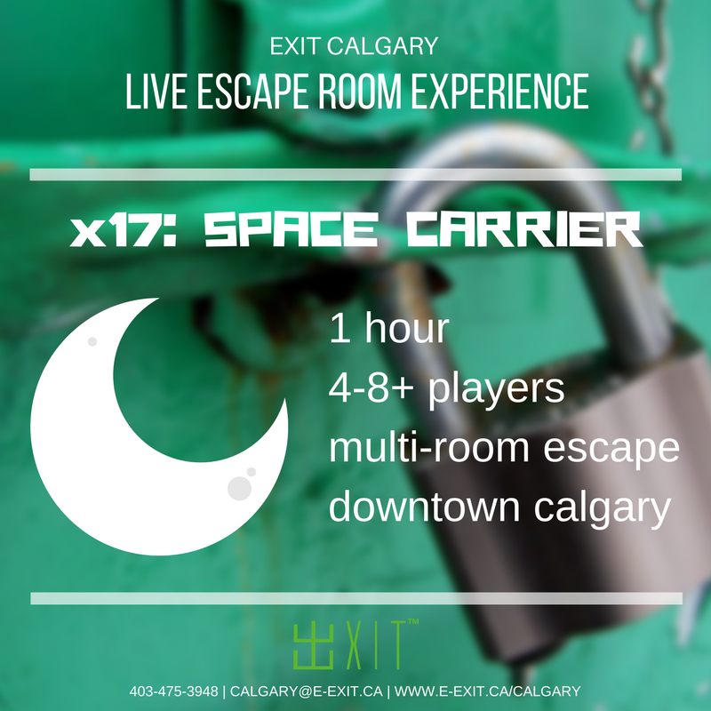 ExitCalgary's tweet image. Space Carrier: 4-Star Difficulty
4-8+ Players | 1 Hour | Multi-Room
Exit Calgary | Downtown
Book Today! 403-475-3948