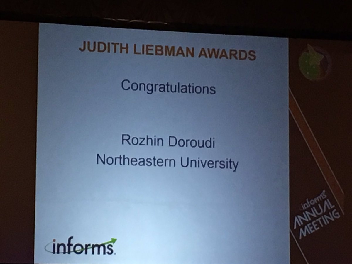 KayseMaass's tweet image. Congratulations @Rozhindo on your Judith Liebman Award!!!! #INFORMS2017
