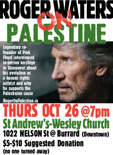 globalpilgrim's tweet photo. #RogerWaters explains his incredible journey from Dark Side of the Moon to Palestine solidarity activist. Before #Vancouver #UsAndThemTour https://t.co/Ij44L6TF0K