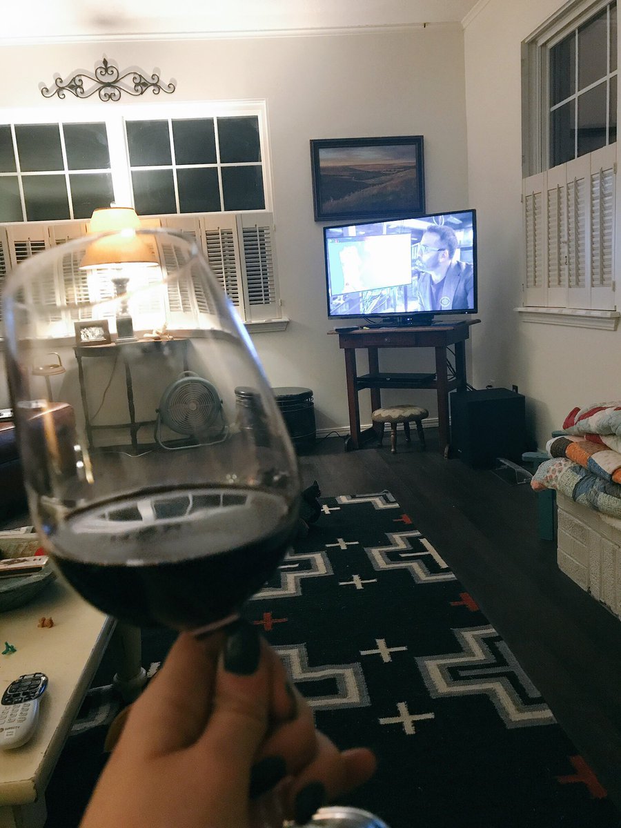 CallieCathryn's tweet photo. Catching up on @wisdomcbs with a glass of red. I love you @jeremypiven you never disappoint https://t.co/A1Q674eKlk