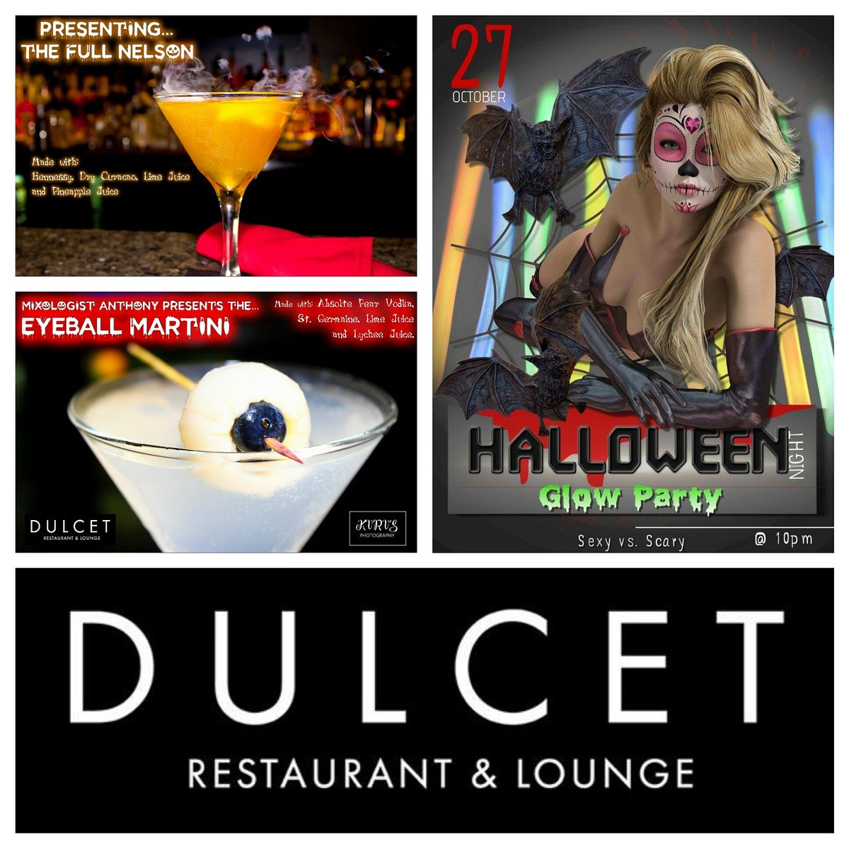 DulcetDining's tweet photo. We're going to be glowing, scary and sexy on Oct 27th! DOORS OPEN @10pm costume $500 in CASH and PRIZES *FREE ENTRY-SPOOKY themed cocktails* https://t.co/UIP7hs3G1x