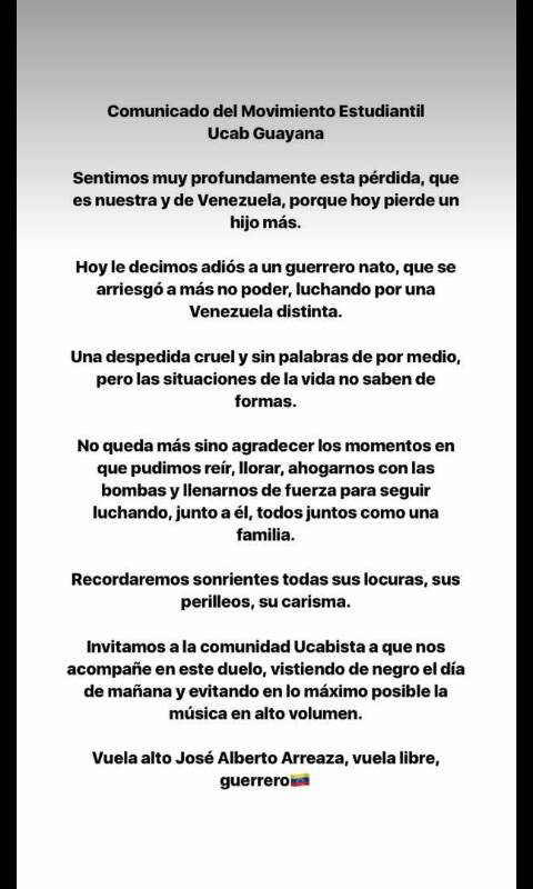 Braulioend's tweet photo. Nos asesinaron a un guerrero. José Arreaza nunca se cansó de luchar por un país libre. Vuela alto hermano. QEPD. https://t.co/4rognctnKS