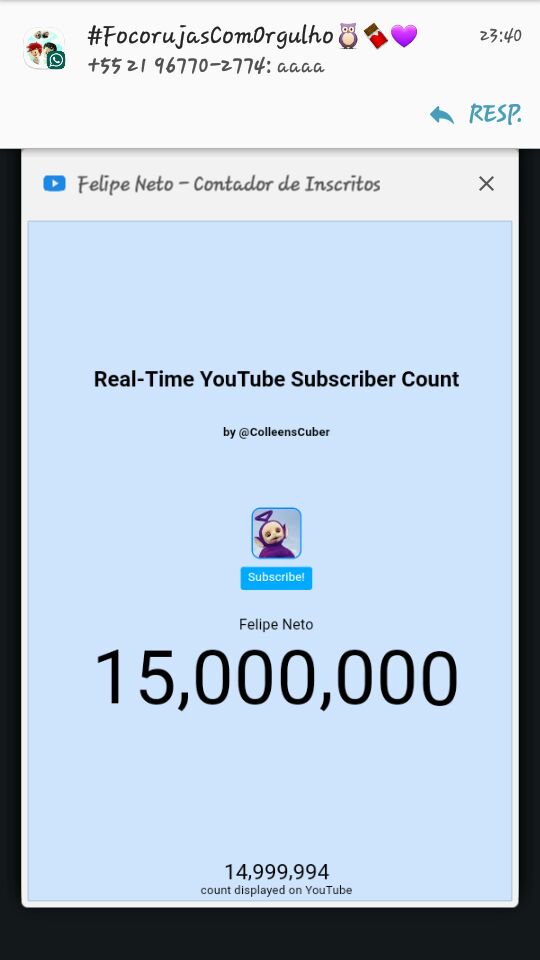 LilianwillowYT's tweet photo. @felipeneto chegooo parabéns Felipe que venha os 16M pra vc ❤❤ https://t.co/DPw3HIAoyh