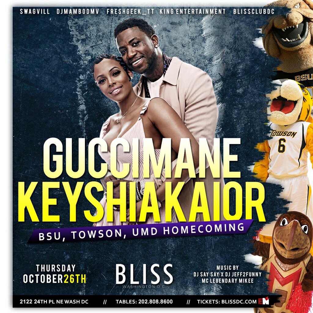 Lodevinci_'s tweet photo. Thurs 10/26 GUCCI MANE & KEYSHIA KA'OIR @ BLISS DC tix: https://t.co/NfpzT3epnr
Friday 10/27 #PROJECTTU Towson Official Homecoming Party 18+ https://t.co/ofbHTLcY5F