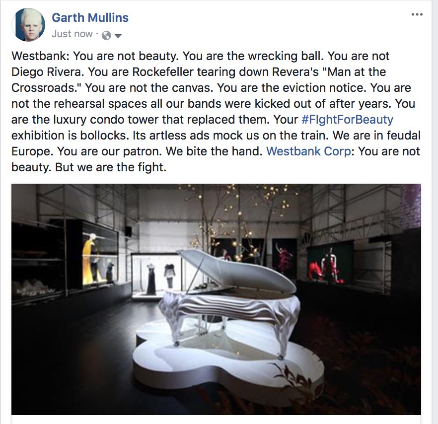 Dear <a href="/westbankcorp/">Westbank</a>: You are not beauty. You are the wrecking ball. You are not truth. You are the eviction notice. #fightforbeauty is a lie.