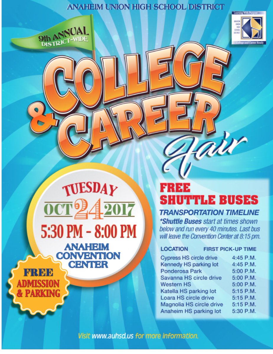 9th Annual #AUHSD #College and #Career #Fair. Big name universities will be present!  Come check it out!