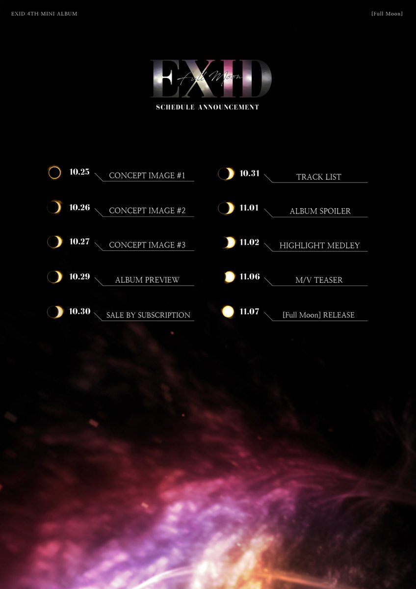EXIDofficial's tweet image. [#EXID] EXID 4TH MINI ALBUM [#FullMoon] PLAN POSTER 
2017.11.07 PM 06:00

#덜덜덜 #ㄷㄷㄷ #Schedule #Plan #컴백 #Comeback