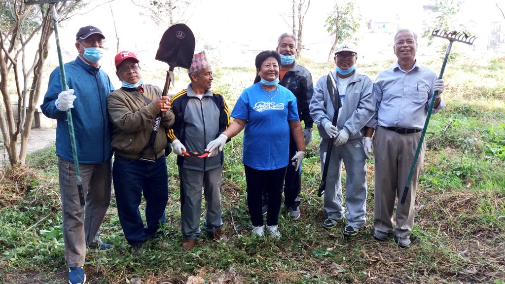 UNDPNepal's tweet photo. "We are retired, but we're not tired": Retired UN staff from #RUNSAN in action at the #UNDay clean-up drive! https://t.co/eo7G9xu9x9