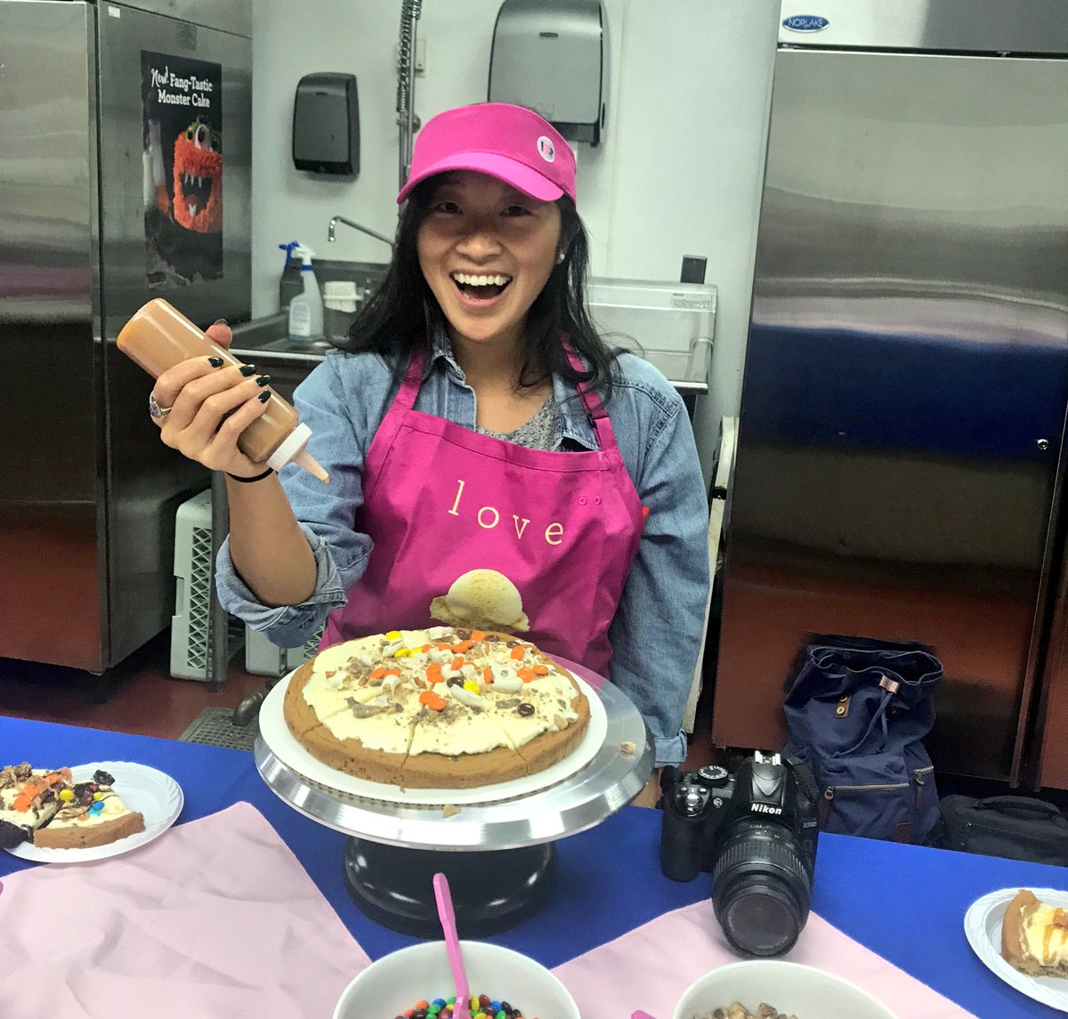 christina_dun's tweet photo. "You're hired!" I found my new calling as a @BaskinRobbins Polar Pizza decorator 🍦🍕 #InsideR29 https://t.co/x4utJCDXbS
