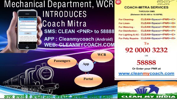 Welcome! For Cleaning &amp; Service now;please SMS CLEAN<Space><PNR>< Space>C to 9200003232 or 58888 and give us feedback to help serve better