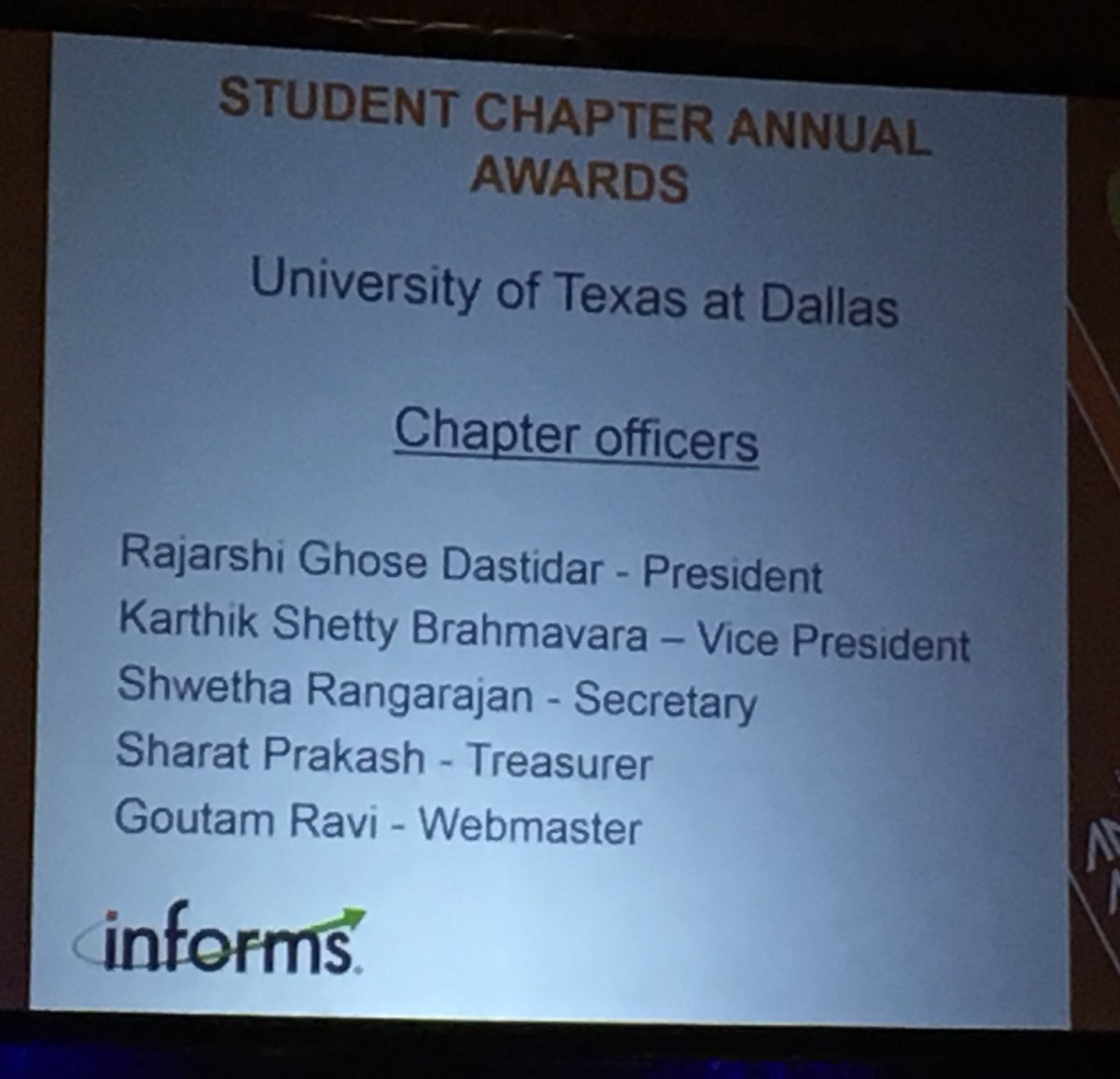 KayseMaass's tweet image. Congrats to all of the @INFORMS student chapters receiving awards! Your energy &amp;amp; service to the profession are so inspiring! #informs2017