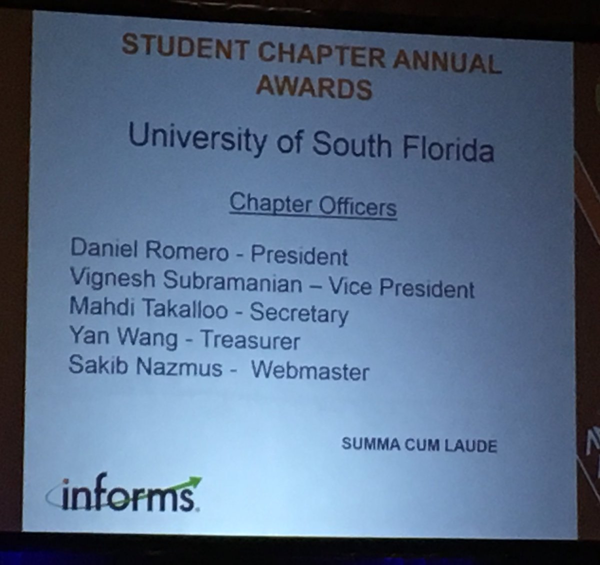 KayseMaass's tweet image. Congrats to all of the @INFORMS student chapters receiving awards! Your energy &amp;amp; service to the profession are so inspiring! #informs2017