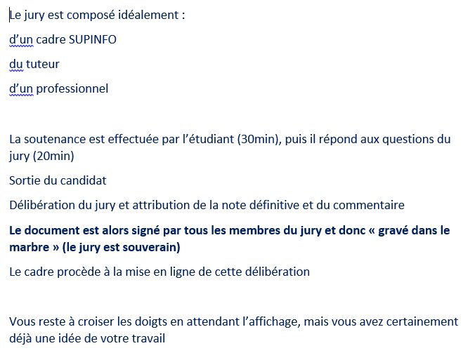 Pour mes Msc2
Process de délibération du jury de soutenance (il s'agit d'un examen de fin d'étude soumis à des règles très strictes)