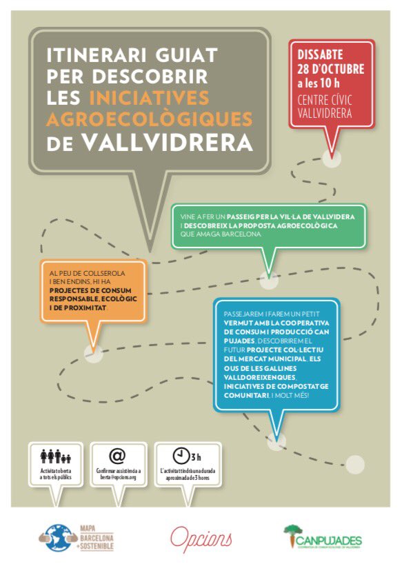 opcions's tweet photo. Dissabte passejarem per Vallvirera! Conèixerem iniciatives agroecològiques i projectes col·lectius. De 10 a 13h. Inscrip a berta@opcions.org https://t.co/25lmJIS87Z