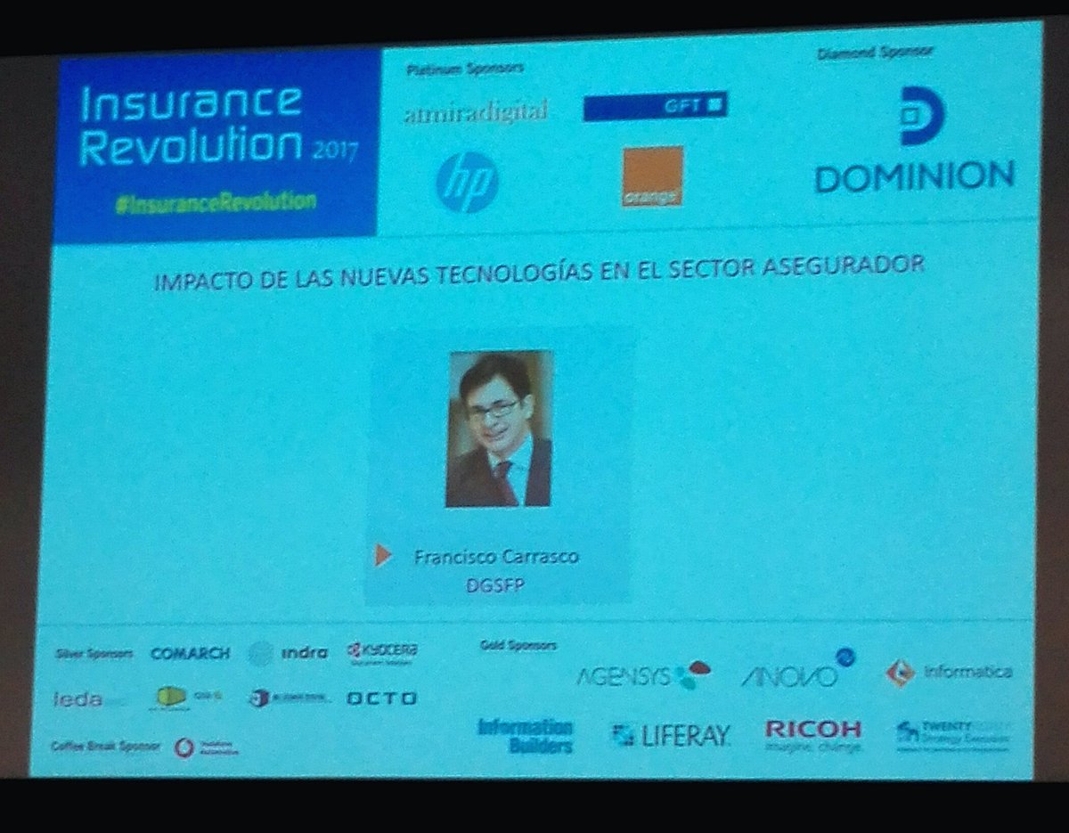 DavidAlayeto's tweet photo. Optimismo y nuevos negocios, el futuro del sector. Francisco Carrasco, DGSFP #InsuranceRevolution https://t.co/xCQSWVFGFW