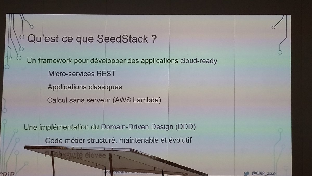 jaeude's tweet photo. #CRIP #IMA #OpenSource #codeveloppement Présentation du framework #SeedStack par #PSA @SG_InsideIT @AdrienBlind @plachance @CRiP_assoc @ https://t.co/SITsGxR4bX