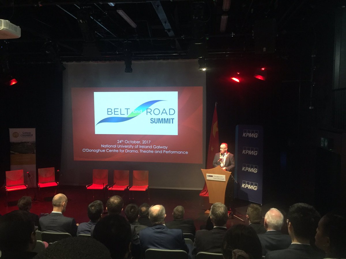 galwaycairnes's tweet photo. Mayor of Galway Mr Pearce Flannery "on the start of something great" @icsg_nuig @GalwayChamber #OBORSUMMIT #BeltandRoad https://t.co/lMw6hOiRwR