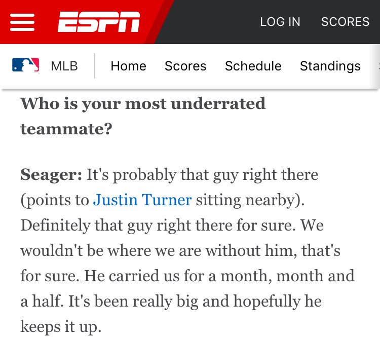 Rob_Dodgers's tweet photo. He ain’t underrated anymore!@coreyseager_5 showing love for @redturn2 2016 intv ESPN #dodgermagic #ThisTeamLA https://t.co/2yFwwkVjvp