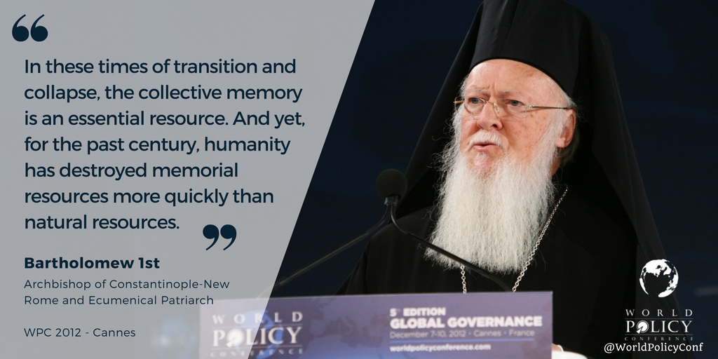 WorldPolicyConf's tweet photo. Bartholomew I of Constantinople @EcuPatriarch will attend the #WPC2017 in #Marrakech next week. https://t.co/TGQ7UZdTEP