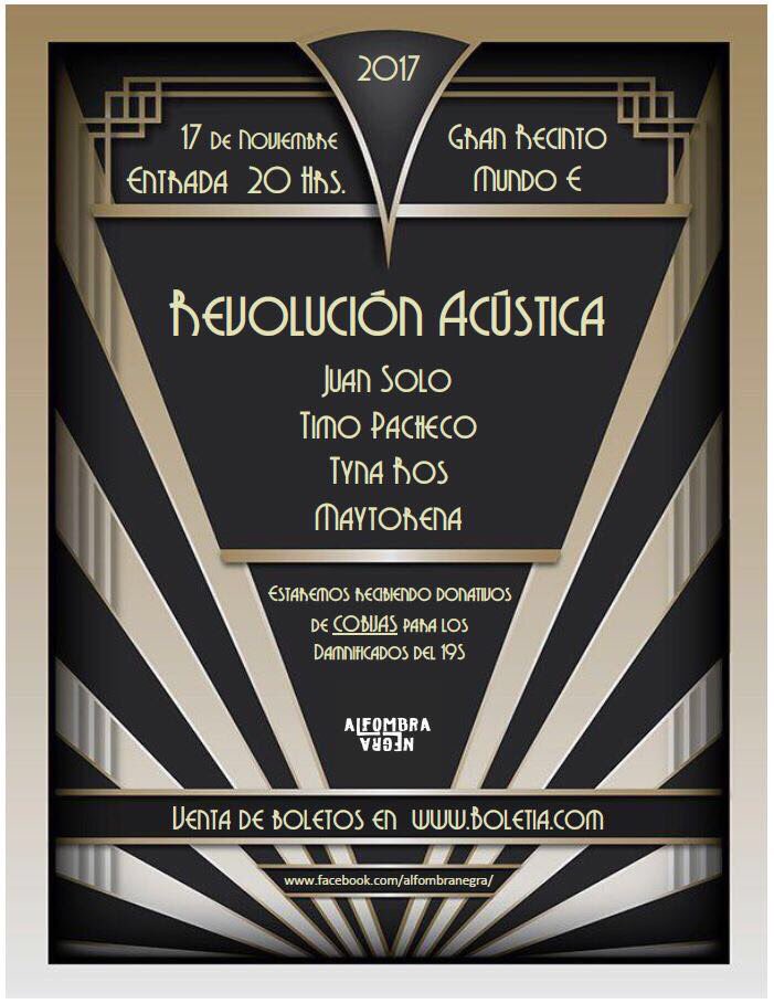 soyjuansolo's tweet photo. ¡Familia de CDMX! Tenemos Revolución Acústica este 17/Nov en Gran Recinto Mundo E, junto a varios amigos... 😬👍🏼 https://t.co/3TX5mP7K4Y https://t.co/G9Kwr94BsO