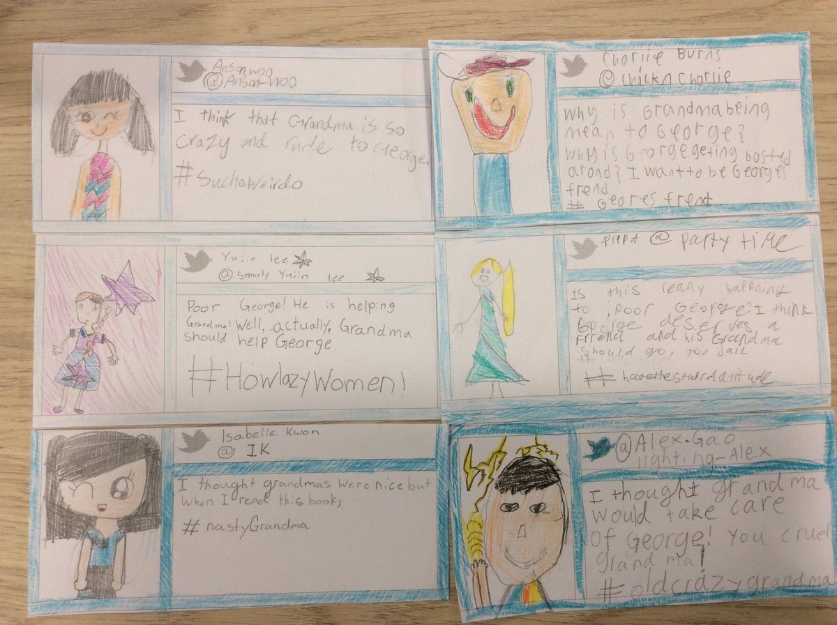 YR3NAISHK's tweet photo. 3D have just read chapter 1 of #georgesmarvellousmedicine .We created paper tweets of our first impressions #naishk #roalddahl https://t.co/F9RfqenE0Z