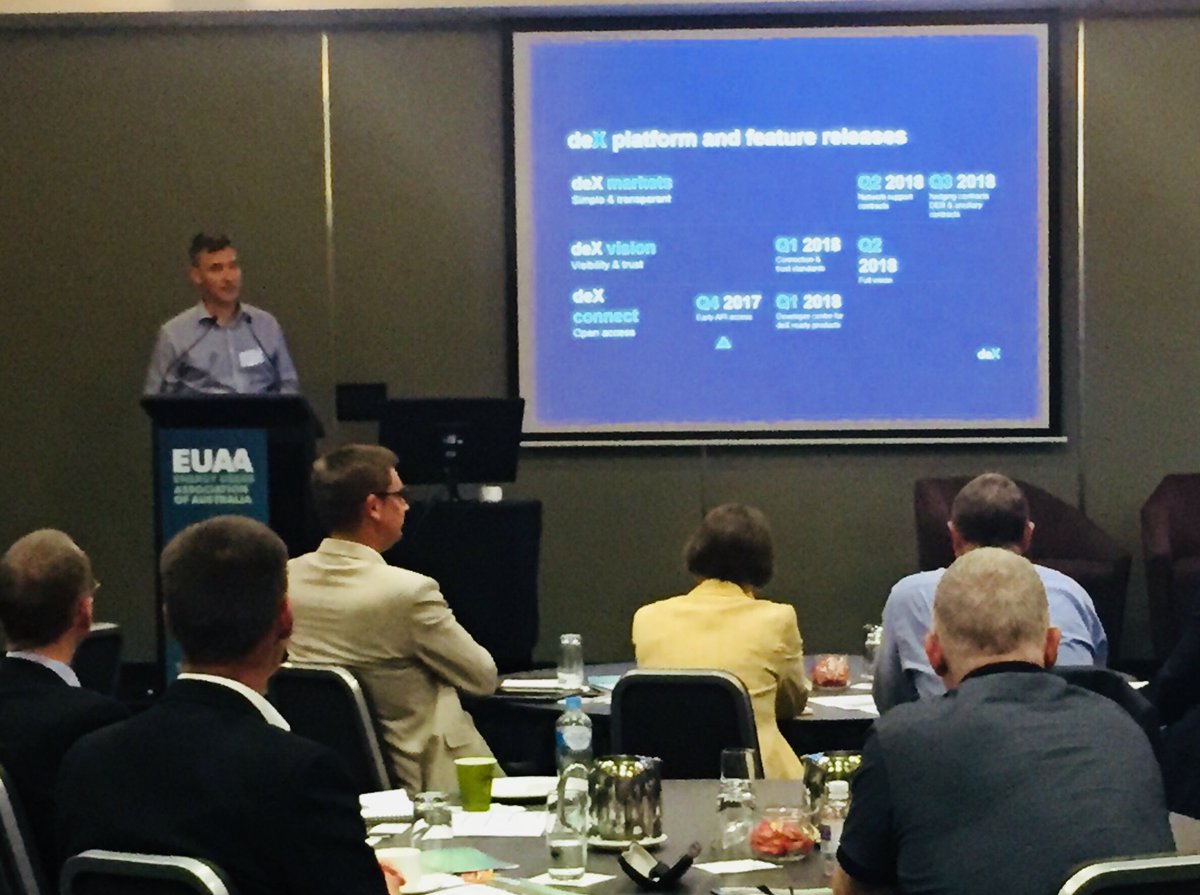 GreenSync's tweet photo. Bruce Thompson our GM product strategy talking innovation and all things deX at #SAEnergyForum - great event @E_U_A_A #dexenergy https://t.co/x36d06QdbG