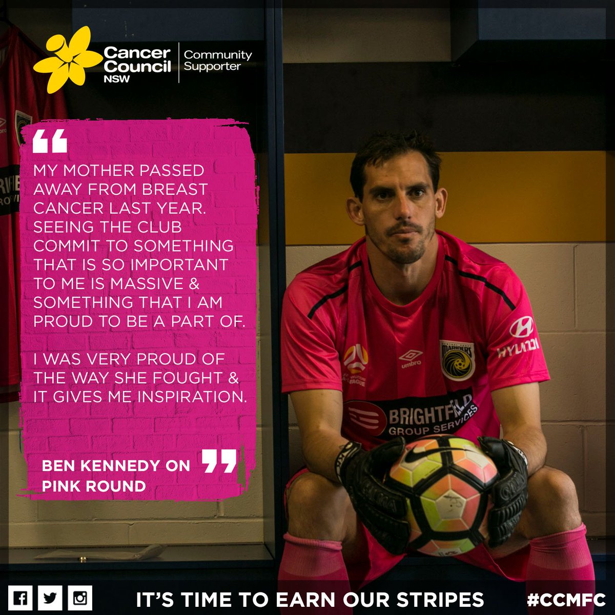 CCMariners's tweet image. This Sunday, we trade yellow &amp;amp; navy for pink to support @CCNewSouthWales 💗 The initiative is very close to the heart of Ben Kennedy #ALeague
