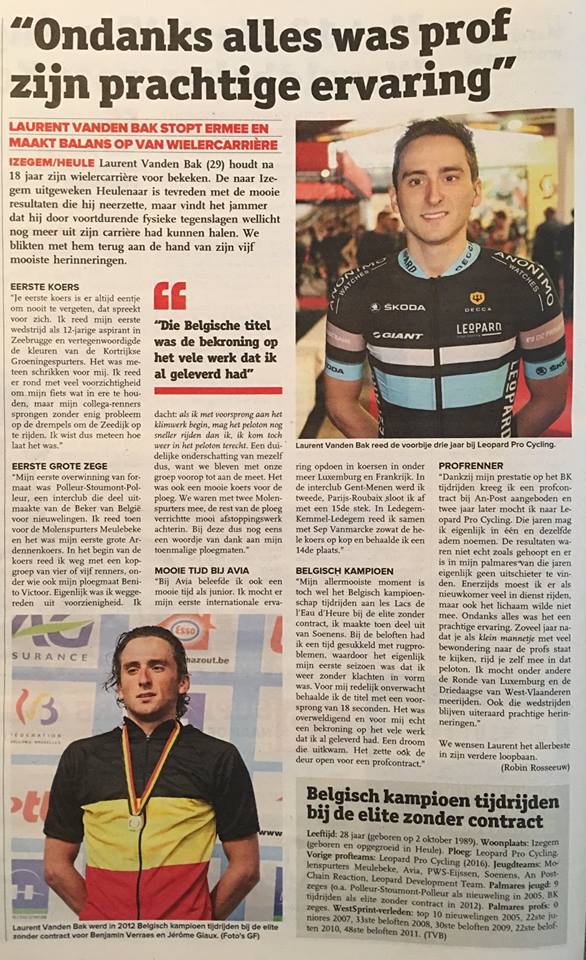 LeopardTOGT's tweet photo. 🇧🇪 / Great interview in @LvdBak's local newspaper about ending his cycling career.

More info:.
▶️ https://t.co/mWjaogoxIV

#leopardcycling https://t.co/iz2GmRID6C