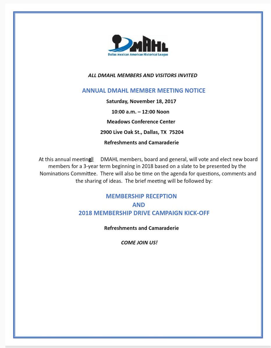 dmahl_tx's tweet photo. Vote&amp;ElectNewBoardMembers@AnnualDMAHLMemberMeeting,Sat.Nov18,10AM-Noon,MeadowsConferenceCtr,Dallas,,https://t.co/bpuEUQTIFR https://t.co/sUjxvzd3bb