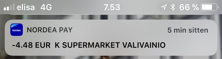 otsolax's tweet photo. Kyllä oli @kryhma #Supermarket #Välivainio’n kassa ihmeissään, kun ranne heilahti ja maksu oli maksettu! Toimi kuin rasvattu! #ApplePay #Nordea #lähimaksu https://t.co/pwcFrbhP9C