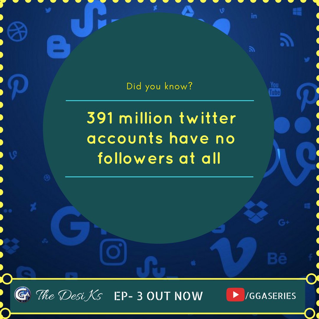 GGAseries's tweet photo. 391 million accounts have no followers at all.
#socialmedia #gga #tdks #webseries #facts
 Episode 3:
Watch it here: https://t.co/iz6BxY7m4b https://t.co/yRh8mkFSQL