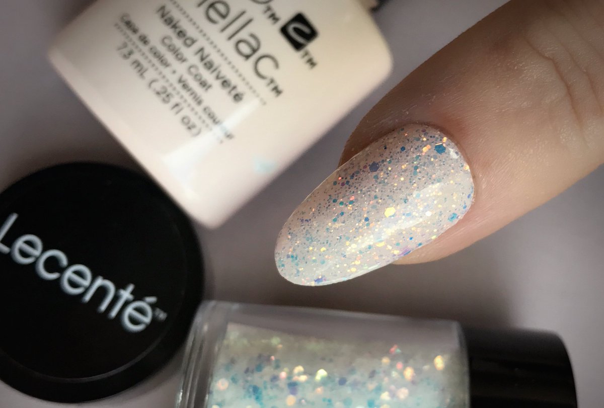 New Golden White Iridescent Multi-Glitz Glitter from #lecente! So beautiful over #cndshellac Naked Naiveté. New Glitter Blog Incoming!