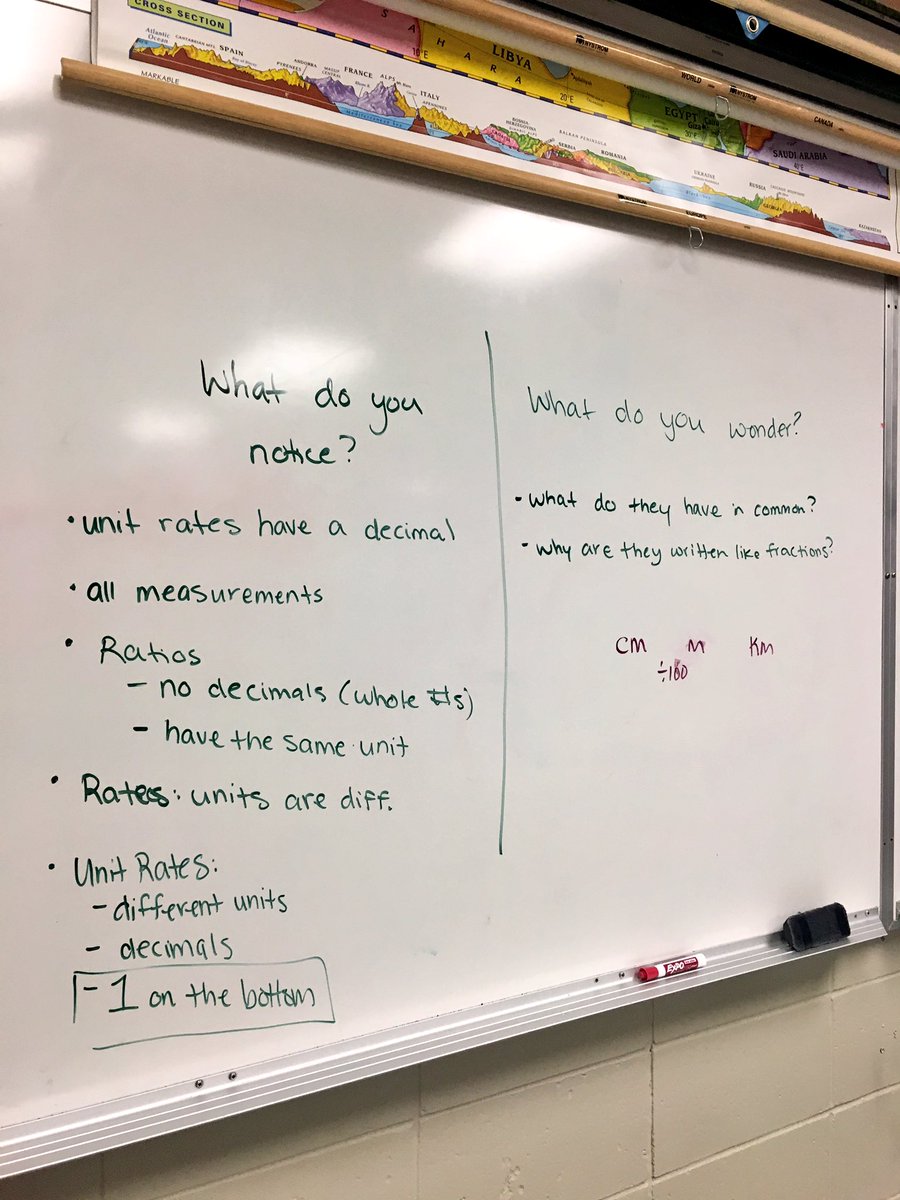 mikaelamcmanus's tweet photo. What do you notice about ratios, rates, and unit rates? What do you wonder? 2 diff classes = 2 v. diff attitudes #iTeachMath #wdynwdyw https://t.co/CdilS031gK