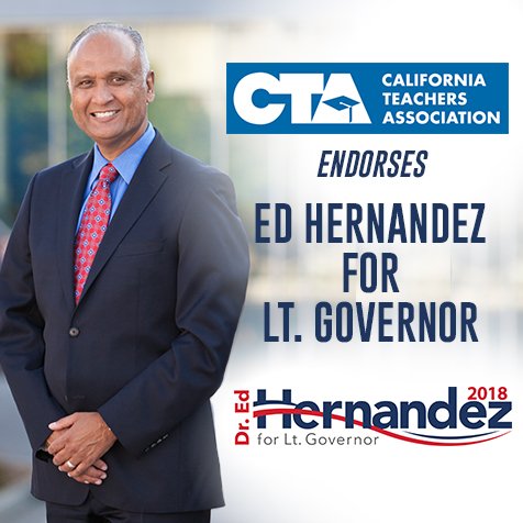 dredhernandez's tweet photo. I am proud to announce that I have been endorsed by the California Teachers Association (@WeAreCTA) for California's Lieutenant Governor. https://t.co/GXdcQxwHzh