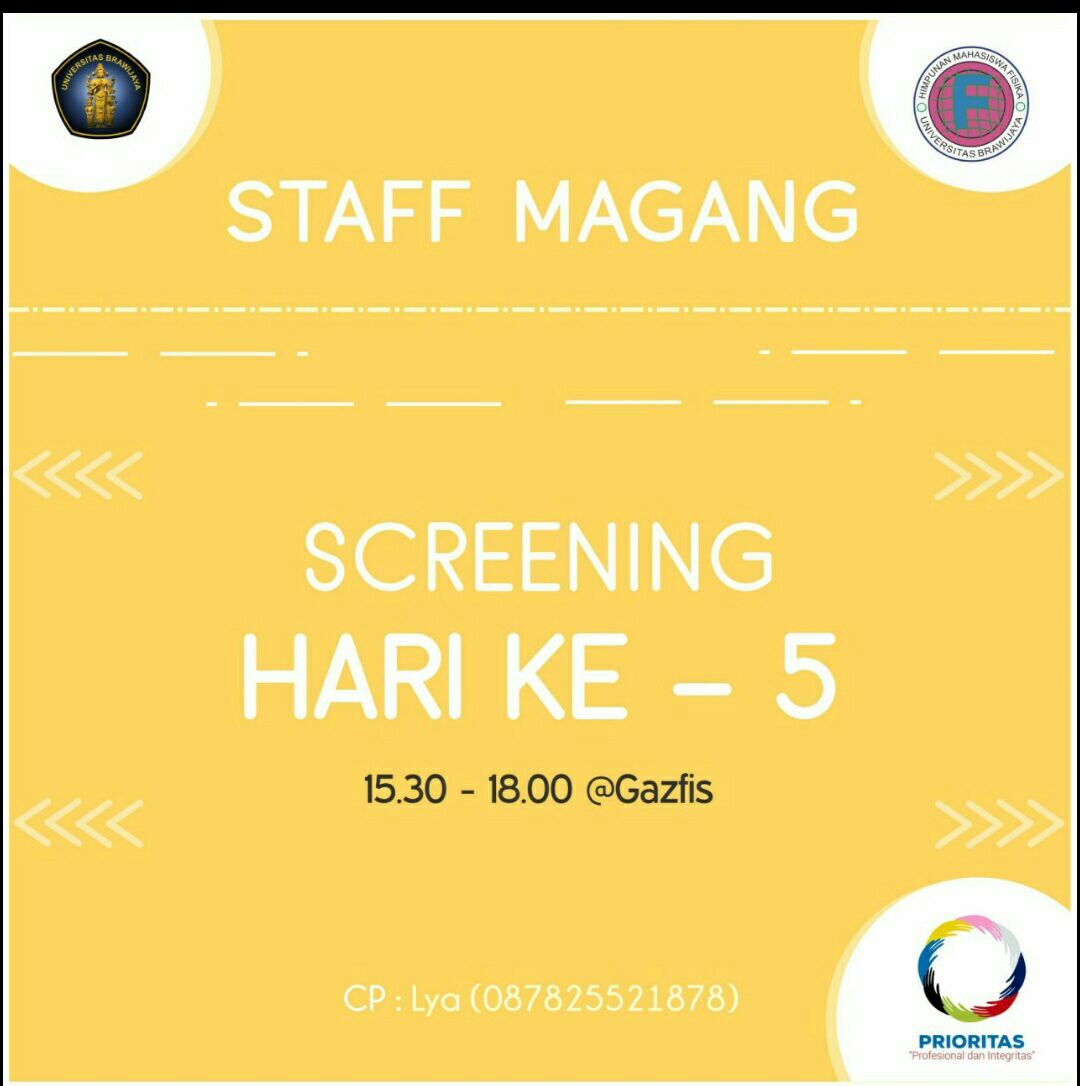 [OPEN RECRUITMENT]

HARI TERAKHIR!
Yuk yang belum daftar dan screening, segera merapat ke Gazebo Fisika untuk oprec

👥 STAFF MAGANG 👥