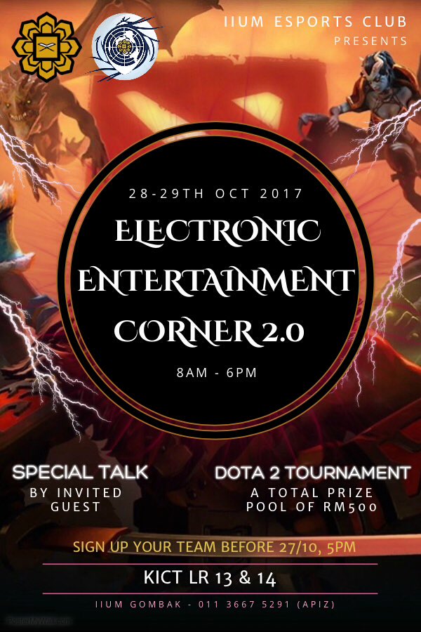 There has been a slight change in the schedule. This is the latest one. 

#dota2tournament #eec17 #iiumesportsclub #esports4lyf3