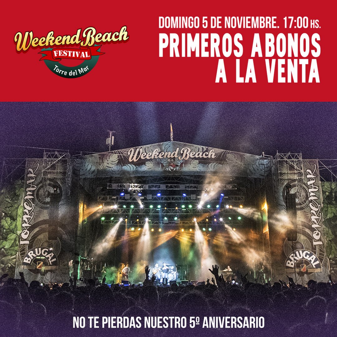 weekendbeachfes's tweet photo. 5 de noviembre PRIMEROS ABONOS 🦀
#SORTEO de abono individual RT + FOLLOW y podrás ser el primer Weeker! https://t.co/CYMEXsL7Bs