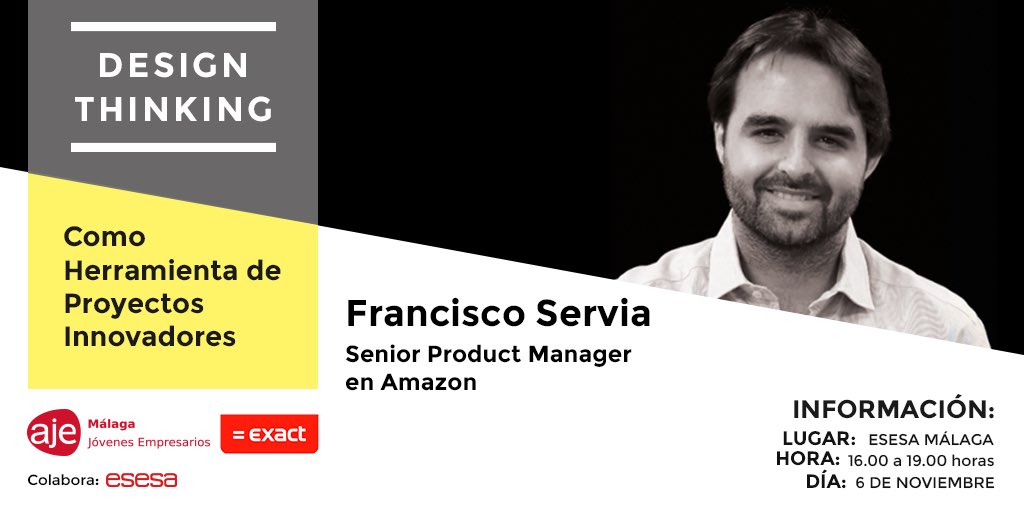 ajemalaga's tweet photo. 6/11  16.00 horas @EscuelaESESA

El senior product manager de @amazon @franservia enseña #DesignThinking 

@Exact y @ajemalaga, gran alianza https://t.co/iJ9vfX5j6Q