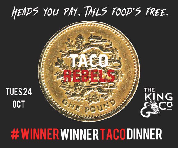 #winnerwinnertacodinner Head on down tonight for your chance to win your dinner for FREE! Heads you pay, tails your food's free #Clapham